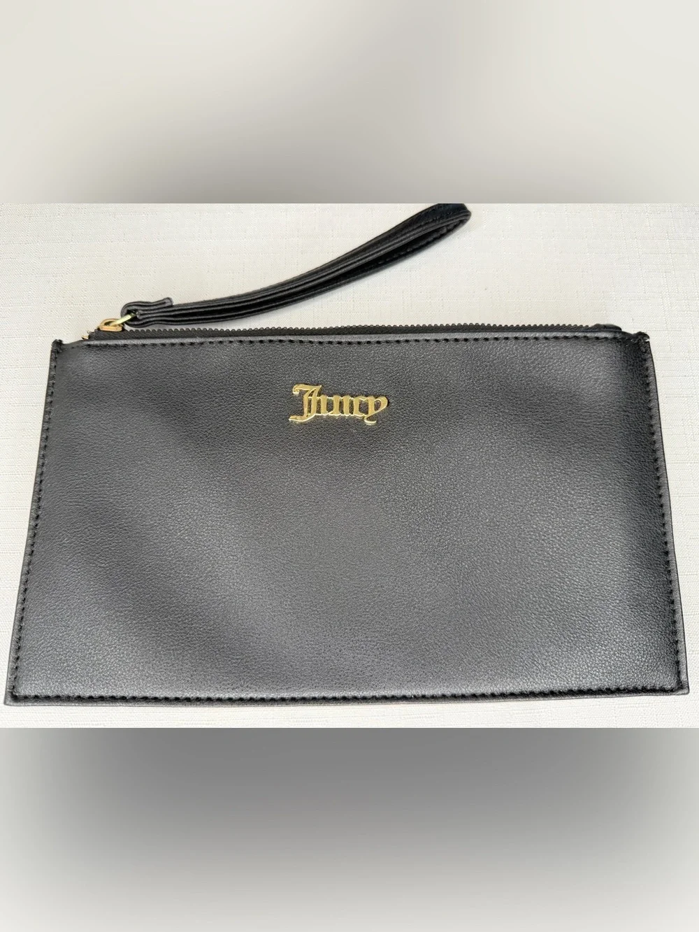 Juicy Couture Black Faux Leather Wristlet Clutch with Gold Logo Pouch